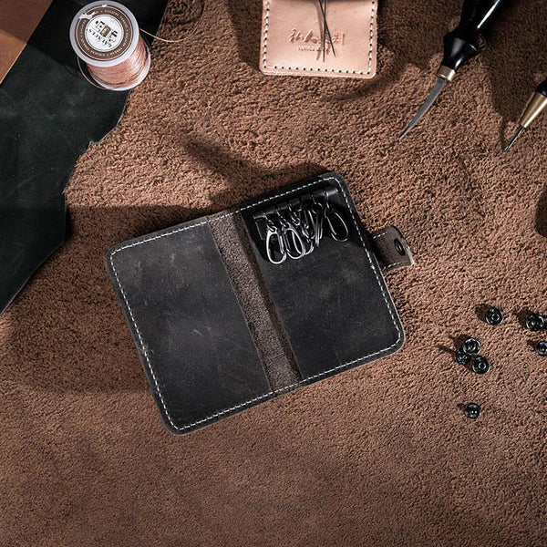 Men Leather Key Holder Key Wallet Bifold Small Key Holder Wallet for Men - imessengerbags