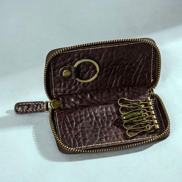 Leather Men Small Key Wallet Bifold Small Keyring Wallet for Men - imessengerbags