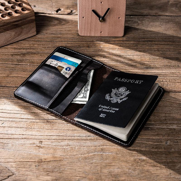 Leather Men Small Slim Travel Wallet Passport Wallet Bifold Small Wallets for Men - imessengerbags