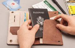 Leather Men Travel Wallet Passport Wallet Bifold Long Wallets for Men - imessengerbags