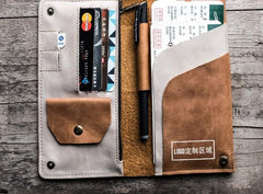 Leather Men Travel Wallet Passport Wallet Bifold Long Wallets for Men - imessengerbags