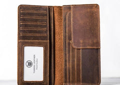 Leather Men Travel Wallet Passport Wallet Bifold Long Wallets for Men - imessengerbags
