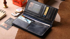 Leather Men Travel Wallet Passport Wallet Bifold Long Wallets for Men - imessengerbags