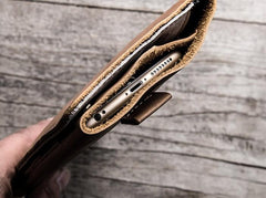 Leather Men Travel Wallet Passport Wallet Bifold Long Wallets for Men - imessengerbags