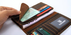 Leather Men Travel Wallet Passport Wallet Bifold Long Wallets for Men - imessengerbags