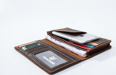 Leather Men Travel Wallet Passport Wallet Bifold Long Wallets for Men - imessengerbags