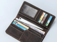 Leather Men Travel Wallet Passport Wallet Bifold Long Wallets for Men - imessengerbags