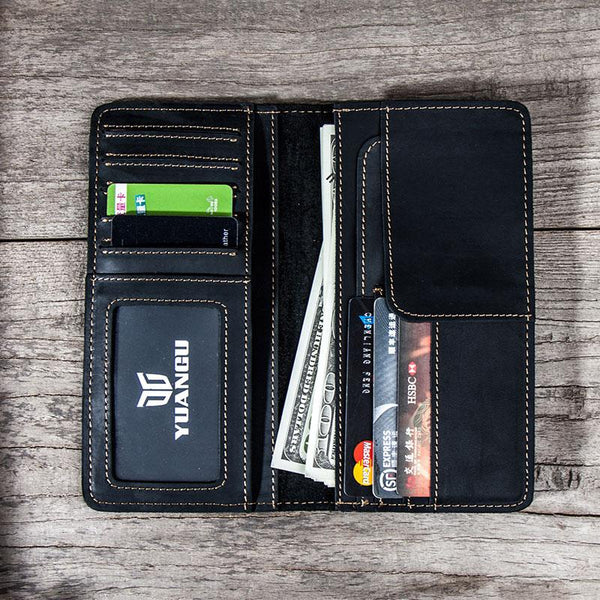 Leather Men Travel Wallet Passport Wallet Bifold Long Wallets for Men - imessengerbags