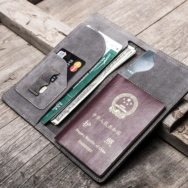 Leather Men Travel Wallet Passport Wallet Bifold Long Wallets for Men - imessengerbags