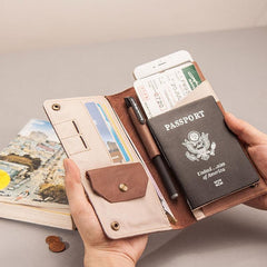 Leather Men Travel Wallet Passport Wallet Bifold Long Wallets for Men - imessengerbags