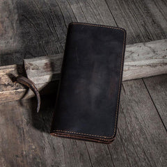 Leather Men Travel Wallet Passport Wallet Bifold Long Wallets for Men - imessengerbags
