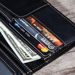 Leather Men Travel Wallet Passport Wallet Bifold Long Wallets for Men - imessengerbags