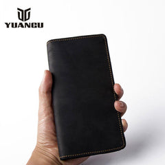 Leather Men Travel Wallet Passport Wallet Bifold Long Wallets for Men - imessengerbags