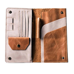 Leather Men Travel Wallet Passport Wallet Bifold Long Wallets for Men - imessengerbags