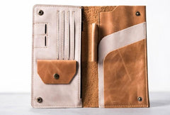 Leather Men Travel Wallet Passport Wallet Bifold Long Wallets for Men - imessengerbags