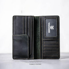 Leather Men Travel Wallet Passport Wallet Bifold Long Wallets for Men - imessengerbags