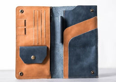 Leather Men Travel Wallet Passport Wallet Bifold Long Wallets for Men - imessengerbags