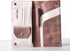 Leather Men Travel Wallet Passport Wallet Bifold Long Wallets for Men - imessengerbags