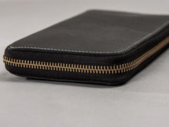 Leather Men Zipper Travel Wallet Passport Wallet Bifold Long Wallets for Men - imessengerbags