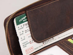 Leather Men Zipper Travel Wallet Passport Wallet Bifold Long Wallets for Men - imessengerbags