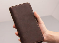 Leather Men Zipper Travel Wallet Passport Wallet Bifold Long Wallets for Men - imessengerbags