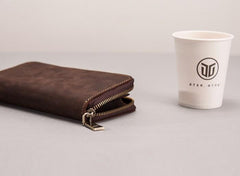 Leather Men Zipper Travel Wallet Passport Wallet Bifold Long Wallets for Men - imessengerbags