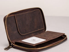 Leather Men Zipper Travel Wallet Passport Wallet Bifold Long Wallets for Men - imessengerbags