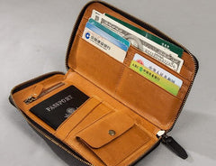 Leather Men Zipper Travel Wallet Passport Wallet Bifold Long Wallets for Men - imessengerbags