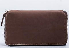 Leather Men Zipper Travel Wallet Passport Wallet Bifold Long Wallets for Men - imessengerbags