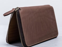 Leather Men Zipper Travel Wallet Passport Wallet Bifold Long Wallets for Men - imessengerbags