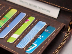 Leather Men Zipper Travel Wallet Passport Wallet Bifold Long Wallets for Men - imessengerbags