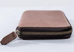 Leather Men Zipper Travel Wallet Passport Wallet Bifold Long Wallets for Men - imessengerbags