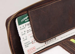 Leather Men Zipper Travel Wallet Passport Wallet Bifold Long Wallets for Men - imessengerbags