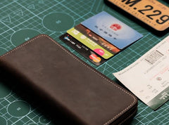 Leather Men Zipper Travel Wallet Passport Wallet Bifold Long Wallets for Men - imessengerbags