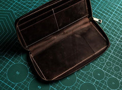 Leather Men Zipper Travel Wallet Passport Wallet Bifold Long Wallets for Men - imessengerbags