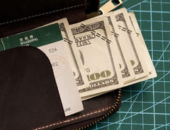 Leather Men Zipper Travel Wallet Passport Wallet Bifold Long Wallets for Men - imessengerbags