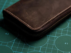 Leather Men Zipper Travel Wallet Passport Wallet Bifold Long Wallets for Men - imessengerbags