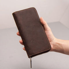 Leather Men Zipper Travel Wallet Passport Wallet Bifold Long Wallets for Men - imessengerbags