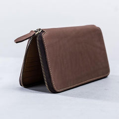 Leather Men Zipper Travel Wallet Passport Wallet Bifold Long Wallets for Men - imessengerbags