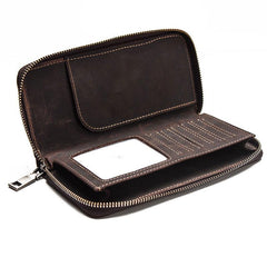Leather Men Zipper Travel Wallet Passport Wallet Bifold Long Wallets for Men - imessengerbags