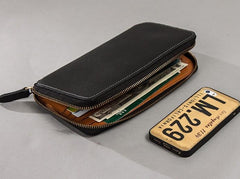 Leather Men Zipper Travel Wallet Passport Wallet Bifold Long Wallets for Men - imessengerbags