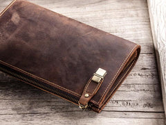 Leather Men Zipper Wristlet Wallet Clutch Long Wallets for Men