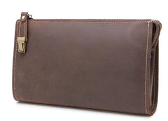 Leather Men Zipper Wristlet Wallet Clutch Long Wallets for Men