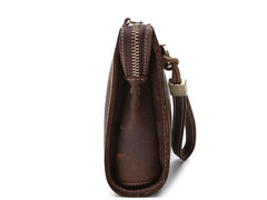Leather Men Zipper Wristlet Wallet Clutch Long Wallets for Men