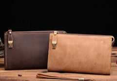 Leather Men Zipper Wristlet Wallet Clutch Long Wallets for Men