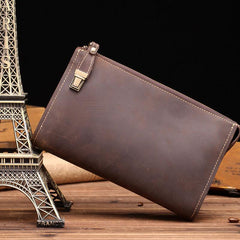 Leather Men Zipper Wristlet Wallet Clutch Long Wallets for Men