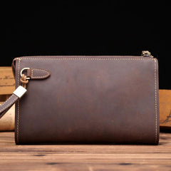 Leather Men Zipper Wristlet Wallet Clutch Long Wallets for Men