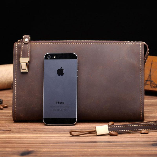 Leather Men Zipper Wristlet Wallet Clutch Long Wallets for Men - imessengerbags