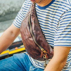 Leather Mens Cool Sling Bag Crossbody Bag Chest Bag Fanny Pack for men