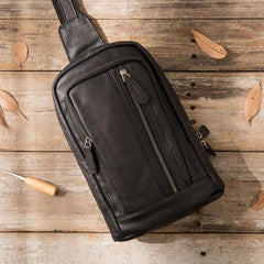 Leather Mens Black Sling Bag Sling Shoulder Bag Sling Backpack for men